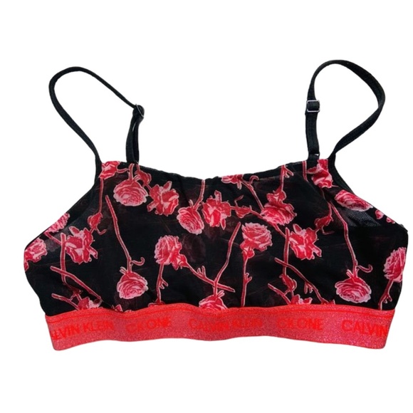 🌹Calvin Klein Small Roses Black Pink Fuchsia Sexy Bralette 🌹 - Picture 7 of 8